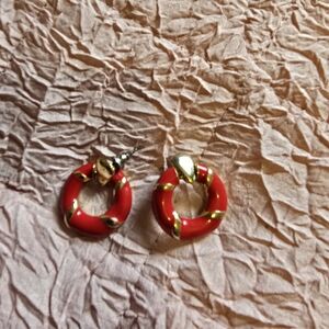 Elegant Red and Gold Hoop Earrings